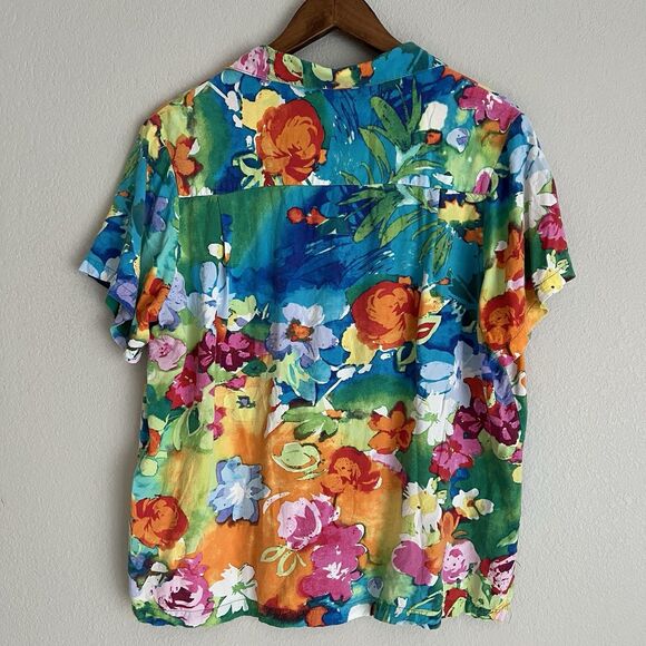 Vintage Jams World Women's Shirt Size L Floral Flowers Rayon USA - Picture 2 of 5